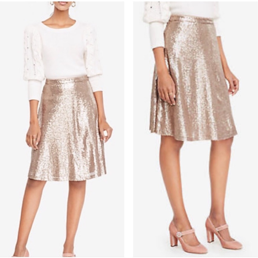 Ann Taylor Rose Gold Sequin A-Line Skirt